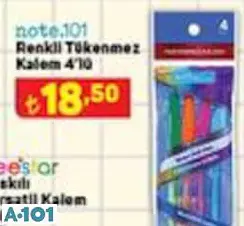 NOTE 101 RENKLİ TÜKENMEZ KALEM 4'LÜ